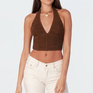 Brown Mesh Halter Top